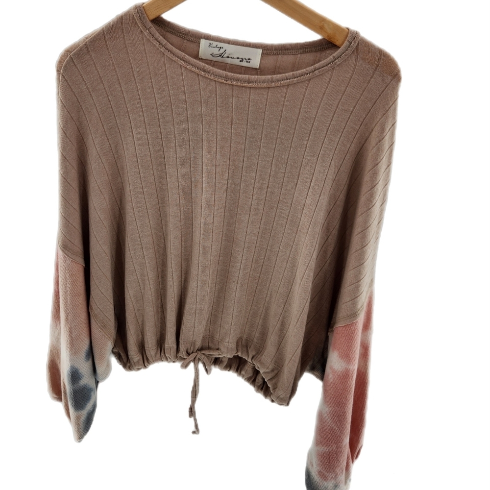 Vintage Havana Dropped Shoulder Tie-dye Blouson Sleeve Tie Waisted Top Small